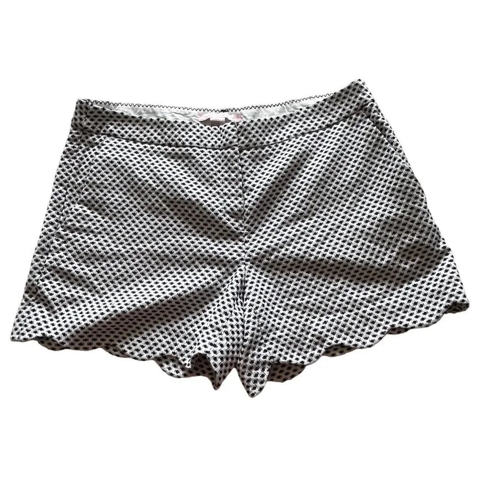 Saint Tropez West Scalloped Hem Shorts Woven White Navy Polka Dot Pattern Size 6